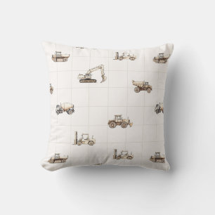 Construction vehicles heavy equipment beige throw pillow