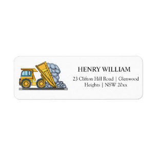 Construction Vehicles Kids Birthday Label