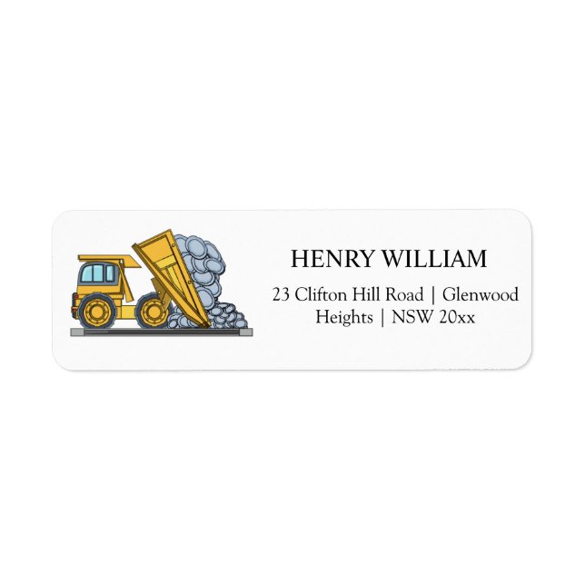 Construction Vehicles Kids Birthday Label (Front)