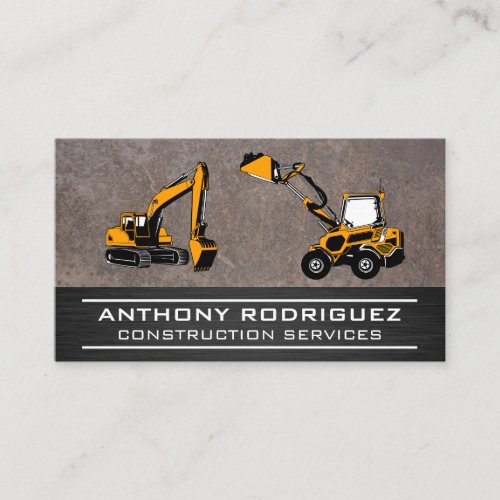 Construction Vehicles  Metal Business Card