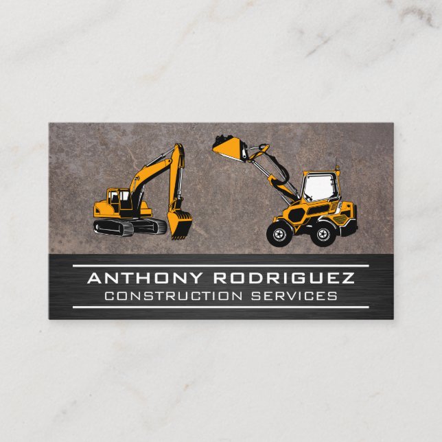 Construction Vehicles | Metal Business Card (Front)
