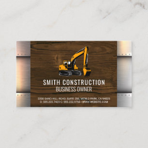 Construction Vehicles Metal Rivets Wood Business Card