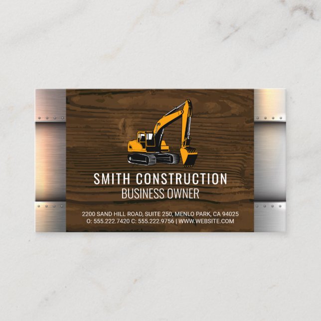 Construction Vehicles | Metal Rivets Wood  Business Card (Front)