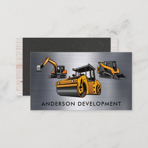 Construction Vehicles  Metal Wood Business Card