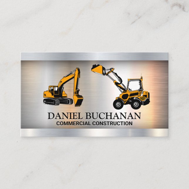 Construction Vehicles | Metallic Background Business Card (Front)