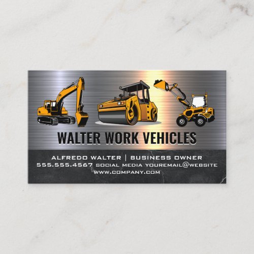Construction Vehicles  Metallic Marble Business Card