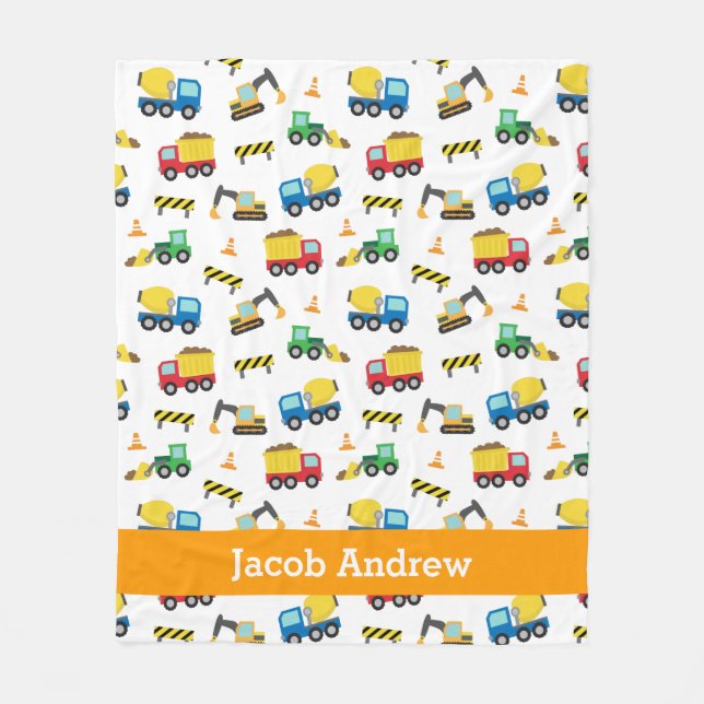 Construction Vehicles Pattern Boys Personalized Fleece Blanket (Front)