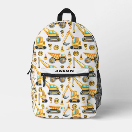 Construction Vehicles Printed Backpack