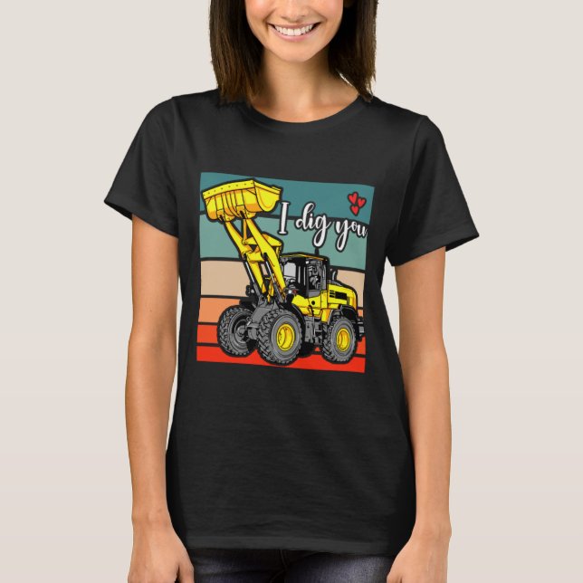 Construction Vehicles Valentines Hearts Excavator  T-Shirt (Front)