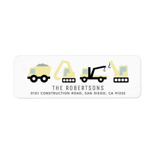 Construction Vehicles White Address Label