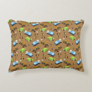 Construction Vehicles & Workers Pattern Throw Pill Accent Pillow