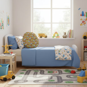 Construction Vehicles & Workers Pattern Throw Pill Round Pillow