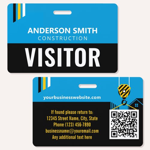 Construction Visitor Pass ID Blue Custom Badge