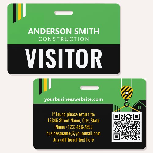 Construction Visitor Pass ID Green Custom Badge