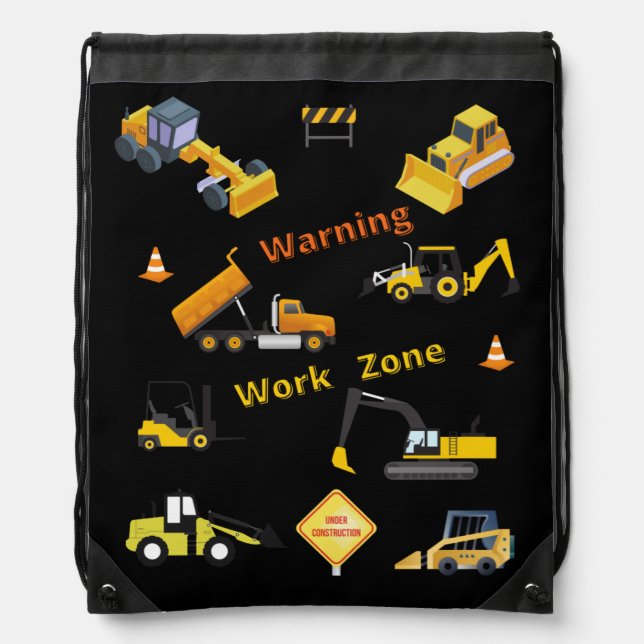 Construction Warning Work Zone Drawstring Bag (Front)