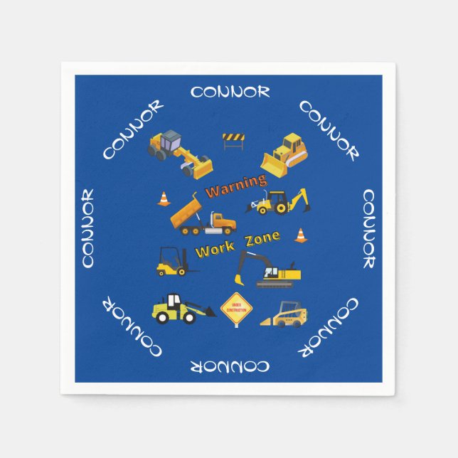 Construction Warning Work Zone Personalized Napkins (Front)