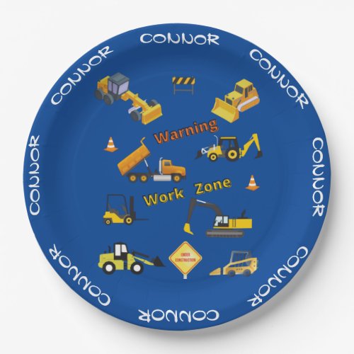 Construction Warning Work Zone Personalized Paper Plates