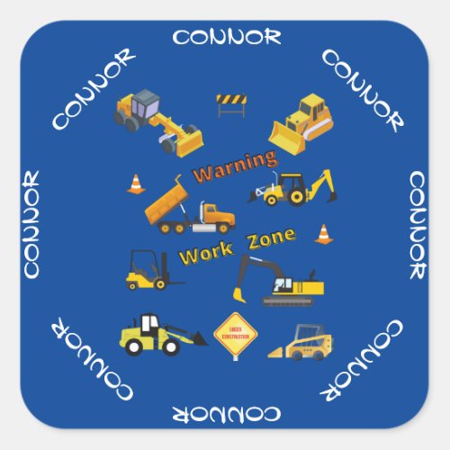 Construction Warning Work Zone Personalized Square Sticker