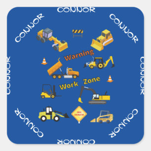 Construction Warning Work Zone Personalized Square Sticker