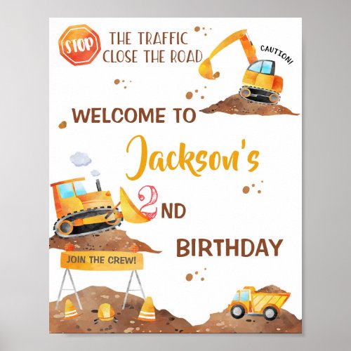 Construction welcome party sign Boy party poster  