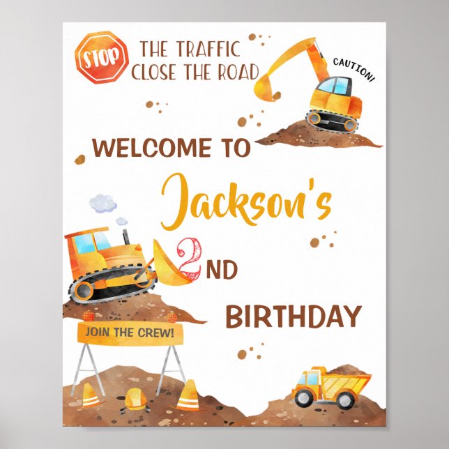 Construction welcome party sign Boy party poster   (Front)