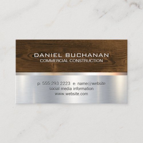 Construction  Wood Metallic Background Business Card