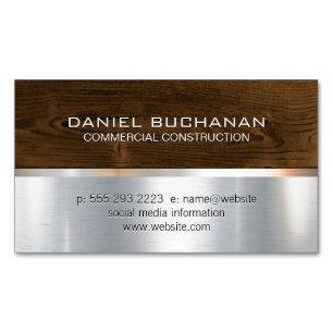 Construction   Wood Metallic Background Business Card Magnet