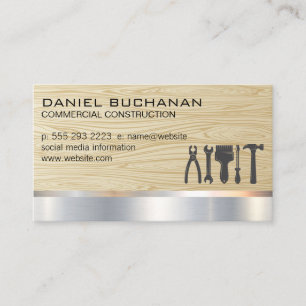 Construction   Wood Metallic   Carpenter Tools Business Card