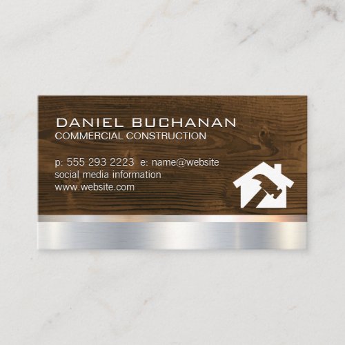 Construction  Wood Metallic  Hammer Home Logo Business Card