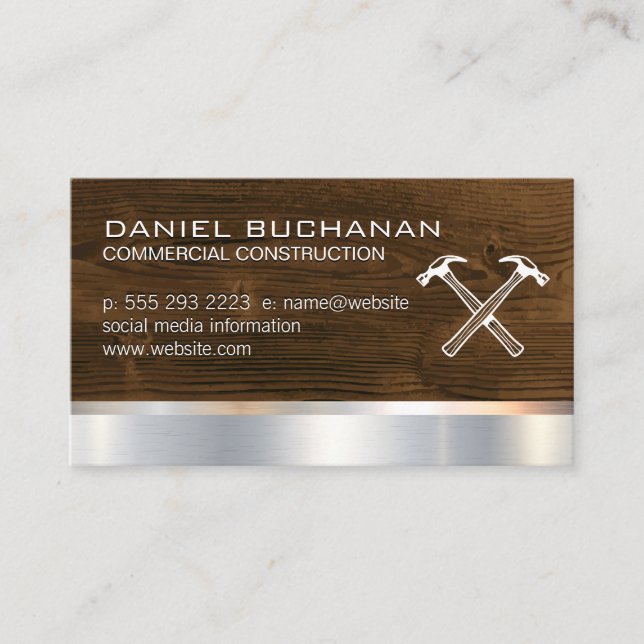 Construction | Wood Metallic | Hammers Business Card (Front)