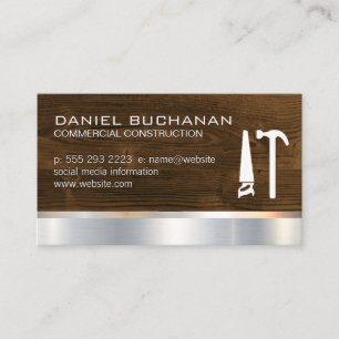 Construction Wood Metallic Saw Hammer Tools Business Card