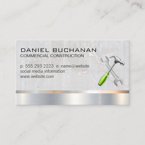 Construction  Wood Metallic  Wrench Hammer Business Card