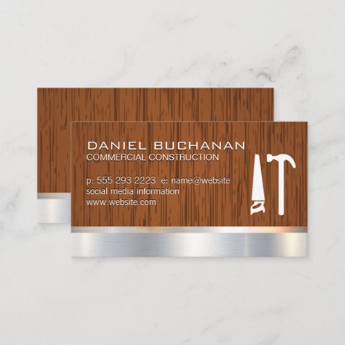 Construction  Wooden Boards  Saw Hammer Tools Business Card