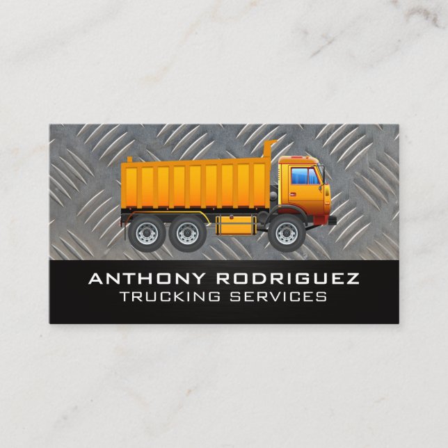 Construction Work Truck | Metal Background Business Card (Front)