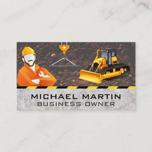 Construction Worker and Vehicle  Building Business Card