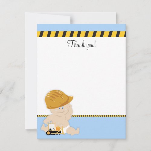 Construction Worker Baby 4x5 Flat Thank you note Personalized Invitation