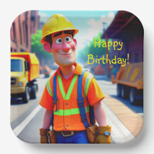 Construction Worker Birthday Paper Plates