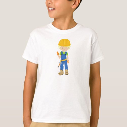 Construction Worker Blond Hair Cute Boy Hammer T_Shirt