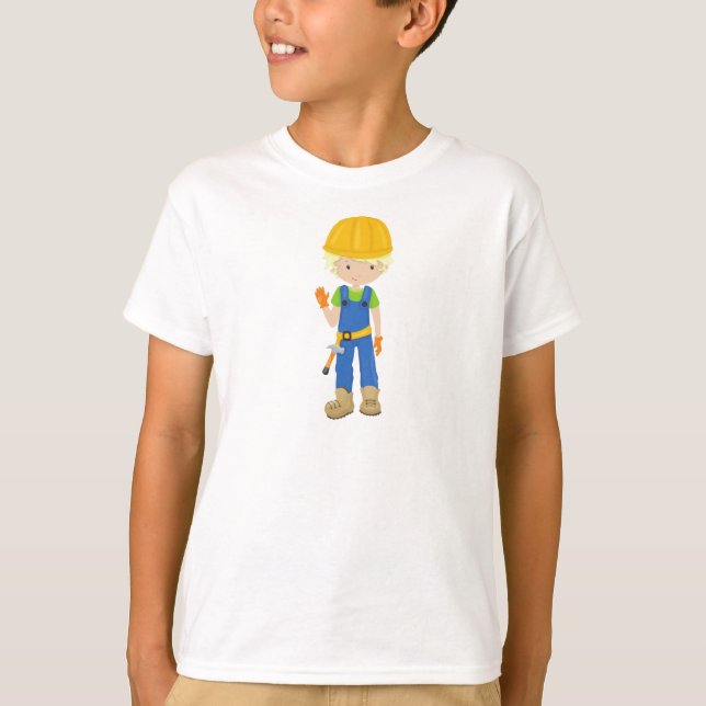 Construction Worker, Blond Hair, Cute Boy, Hammer T-Shirt (Front)
