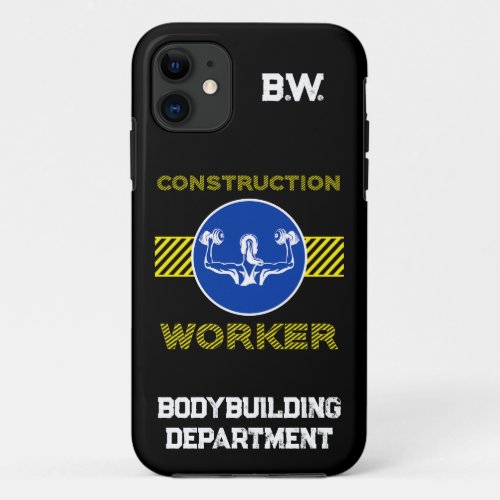 Construction Worker Blue Sign Bodybuilder Gym Girl iPhone 11 Case