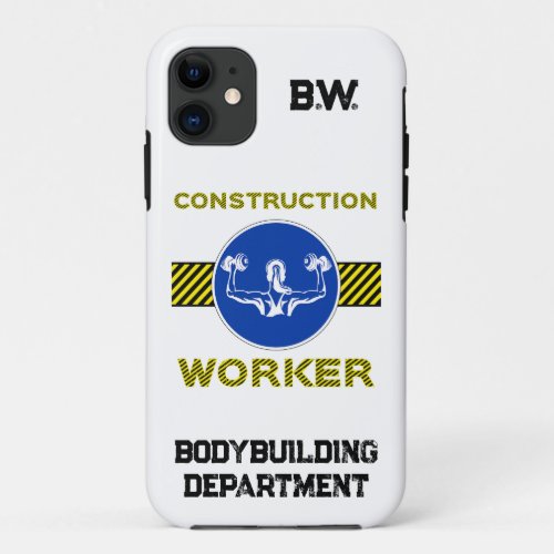 Construction Worker Blue Sign Bodybuilder Gym Girl iPhone 11 Case