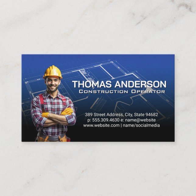 Construction Worker | Blueprints | Blue Collar Business Card (Front)