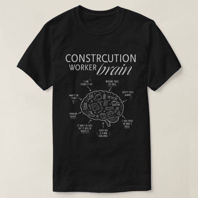 Construction Worker Brain – Funny Builder & Trades T-Shirt (Design Front)