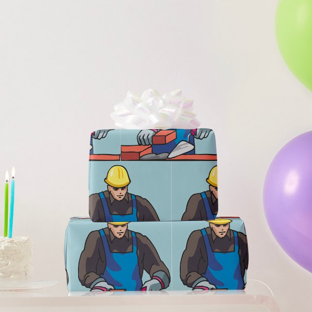 Construction Worker Bricklayer Hard Hat Builder  Wrapping Paper (Creator Uploaded)