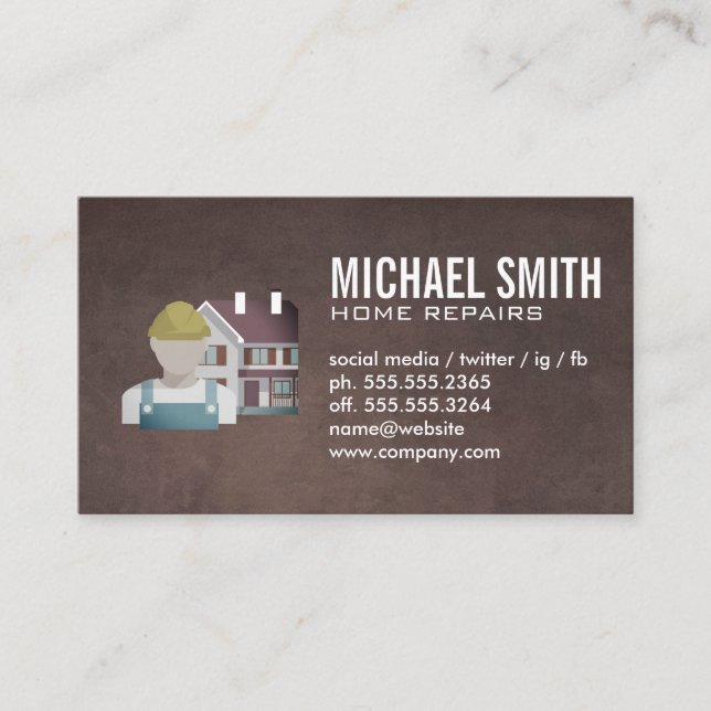 Construction Worker | Brown Texture Background Business Card (Front)