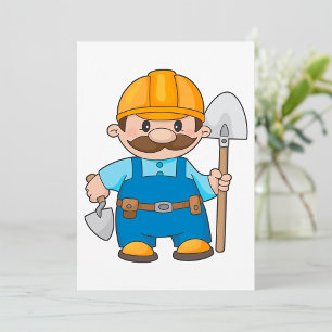 Construction Worker Builder with Shovel Invitation
