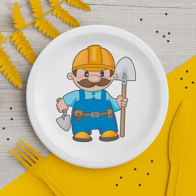 Construction Worker Builder with Shovel Paper Plates (Creator Uploaded)