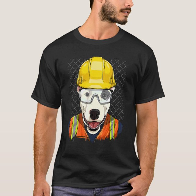 Construction Worker Bull Terrier Laborer Pet Puppy T-Shirt (Front)