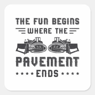 Construction Worker Bulldozer Pavement Ends Site Square Sticker