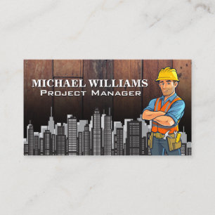 Construction Worker City Skyline Business Card